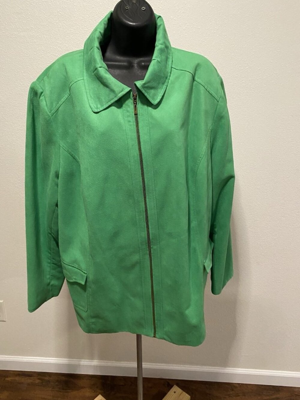Tan Jay TanJay Jacket Coat Women 22 W Full Zip Collared Green Pockets